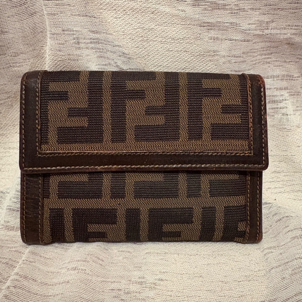 Fendi Dark Brown and Black Logo Wallet